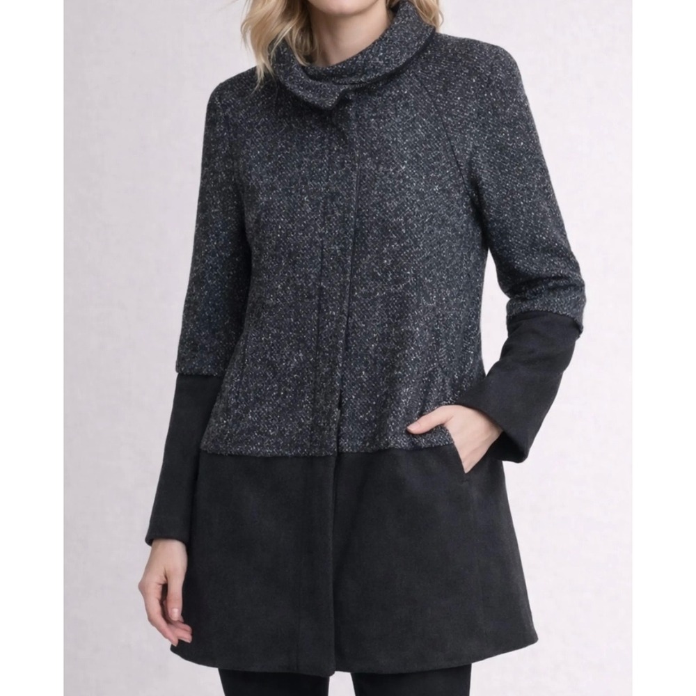 Nine West Color Block Coat Wool Blend Tweed Women's Size Large Classic Warm Cozy